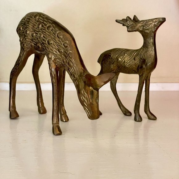 Set of 2 Mid Century Solid Brass Deer Handcrafted Reindeer Christmas Estate Find - Picture 3 of 7